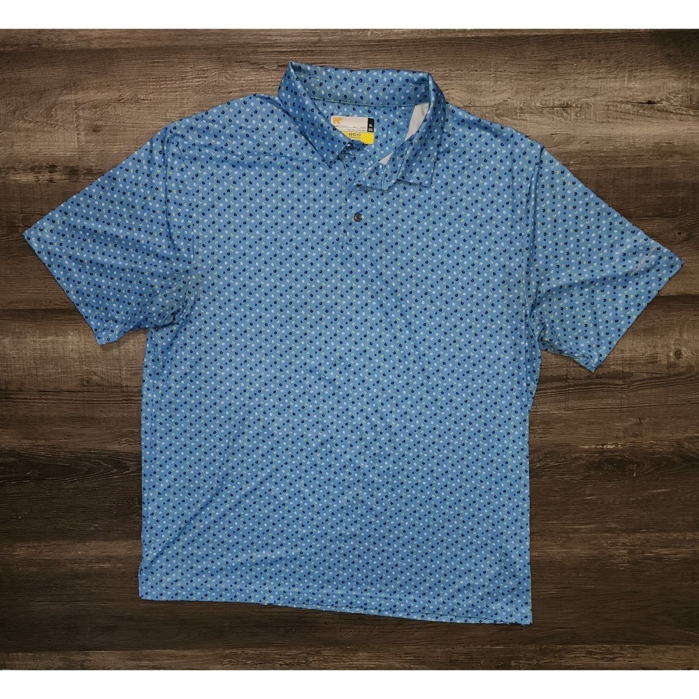 Nicklaus Mens XL Blue Geometric Short Sleeve Polo Shirt Spread Collar Button
